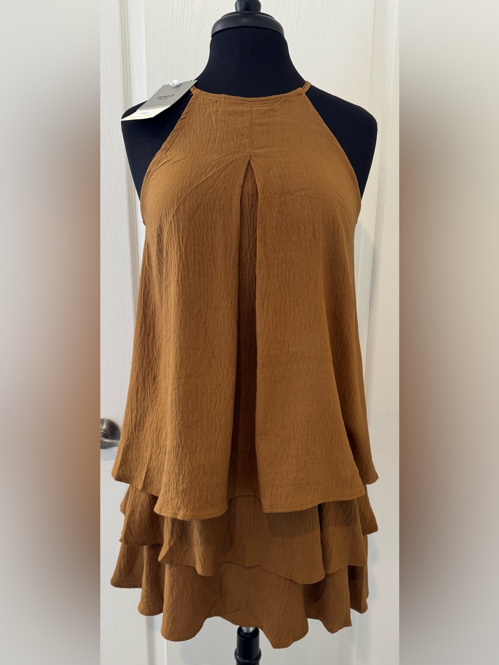 Brown Halter Neck Layered Tank Top and Skort Layered Skorts